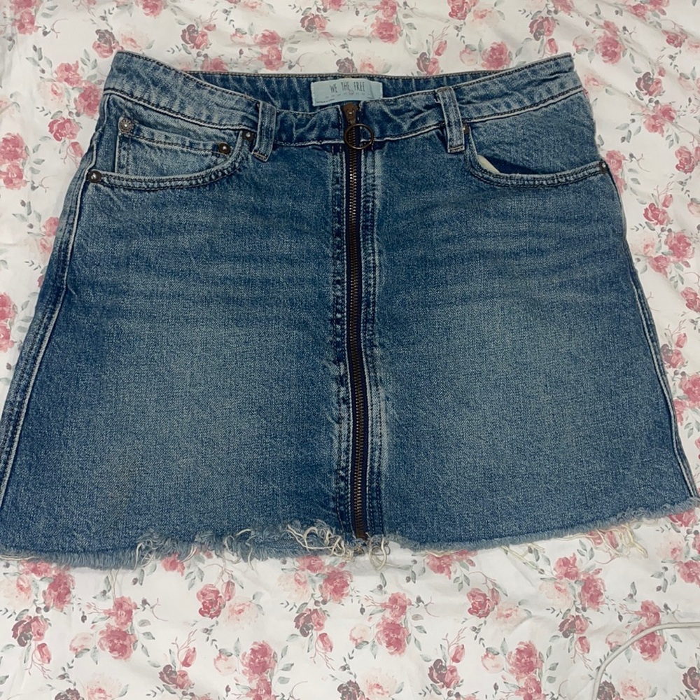 Dark Denim Free People Skirt with Bronze Ring Details